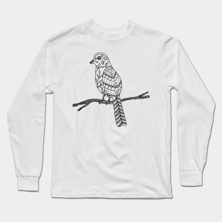 Black and White Bird on a Branch Doodle Drawing Long Sleeve T-Shirt